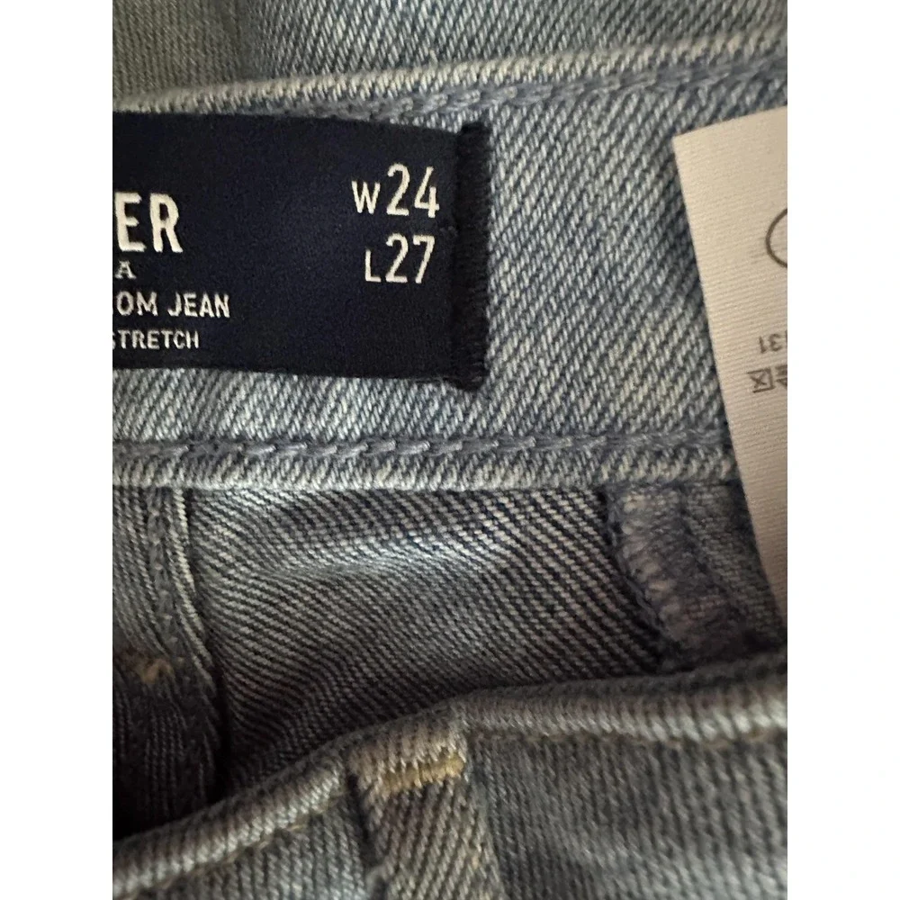 Hollister Jeans‎ Womens 0 Blue Patchwork High Rise Mom Raw Hem Stretch Denim